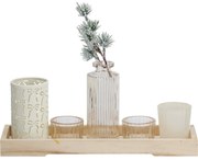 Gyertyatartó szett fa tálcán Winter Time, 6 db,10,5 x 32,5 cm