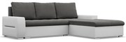 Toronto sarokkanapé, 2 ágyneműtartóval, bársony + műbőr, jobboldali, szürke - fehér