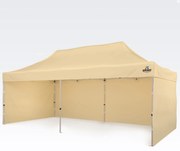 Párty sátor 3x6m Keresztvázas (3 fal) - Acél szerkezet és ponyva 330g/m² - plusz 3 oldalfal - Bézs