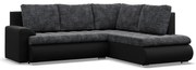 Tokio sarokkanapé, L alakú háttámlával, 2 ágyneműtartóval, fonott + műbőr, jobboldali, szürke - fekete