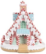 Rózsaszín kék mézeskalács ház karácsonyi dekoráció 16x13x15 cm