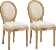 HOMCOM 2 db Vintage Étkező Szék Kárpitozott Szék Kényelmes Hátpárnával, Lenhatású Tömbfa, Krémfehér + Természetes 49 x 56 x 96 cm | Aosom