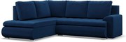 Tokio sarokkanapé, L alakú háttámlával, 2 ágyneműtartóval, bársony, baloldali, kék