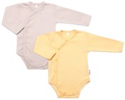 Baby Nellys 2 db pamut készlet pontokkal dl. ujj, Alap pasztell, sárga / bézs 74 (6-9 m)