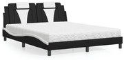 fekete és fehér műbőr ágy matraccal 160 x 200 cm