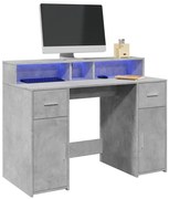 betonszürke szerelt fa íróasztal LED-világítással 120x55x91 cm