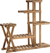 Outsunny Virágtartó Állvány Fa Lábakkal, 5 Szintes Virágállvány 60 kg Teherbírással Belső és Külső Használatra Teraszon, Kertben, Erkélyen 98x28x95 cm