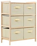 cédrusfa tárolóállvány 6 db bézs szövet kosárral