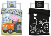 Peppa malac George&#039;s Tractor sötétben világító gyerek, ovis ágyneműhuzat 100x135cm, 40x60cm