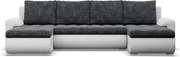 Tokio U alakú sarokkanapé, 3 ágyneműtartóval, fonott + műbőr, univerzális oldal, sötétszürke - fehér
