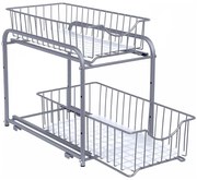 VASHOME konyhai rendező, 2 szintes egymásra helyezhető mosogató alatti rendszerező, ezüst, 36x21x25-31cm