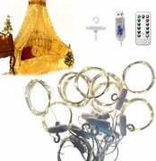 Karácsonyi Led függöny 3x3m 300 Usb lámpák Távirányító Akasztók Meleg fehér