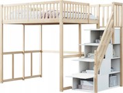 Emeletes ágy Gyerekágy Szekrény Lépcsős szekrény 140x200cm Fenyő fehér