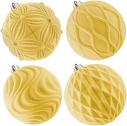 Karácsonyfadísz 15cm bársonyos törhetetlen mintával 4db sárga szín