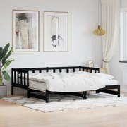 fekete tömör fenyőfa kihúzható kanapéágy 90 x 200 cm