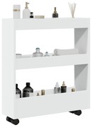 keskeny, 3 szintes, fehér, rétegelt fa tárolókocsi