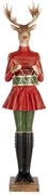 Clara Deerbell piros ruhás szarvas dobbal vintage karácsonyi dekor figura 77 cm