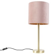 Romantikus asztali lámpa sárgarézzel és rózsaszín árnyékolóval 25 cm - Simplo