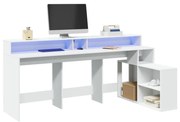 fehér szerelt fa íróasztal LED-világítással 200 x 104 x 91 cm