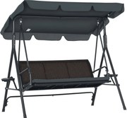 Outsunny 3-Fős Kerti Hintapad Állítható Napernyővel 2 Kupa Tartóval 2 Tálcával és Acél Váz, 320 kg Teherbírás, Teraszra és Pavilonba, 204x112x150 cm,