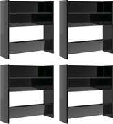 vidaXL 4 db magasfényű fekete szerelt fa fali cipősszekrény 60x18x60cm