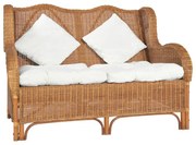 2 személyes világosbarna természetes rattan és lenvászon kanapé