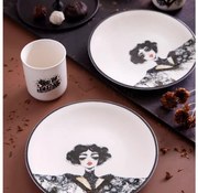 Elegáns 4 részes fekete-fehér porcelán étkészlet