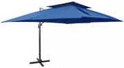 azúrkék dupla tetejű konzolos napernyő 400 x 300 cm