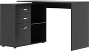 HOMCOM Sarok Íróasztal PC-hez 2 Fiókkal és Nyitott Polcokkal, L-Alakú Fa és Fém Íróasztal, 117x83.5x76 cm, Fekete | Aosom