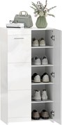 HOMCOM cipősszekrény, 2 ajtós, 5 polcos, állítható polcokkal — 10 pár, magasfényű fehér, 55 x 36 x 108 cm | Aosom