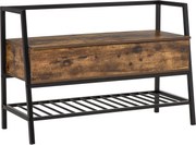 HOMCOM Ipari Stílusú Cipőtároló Pad Tárolórekesszel, Vintage Térmegtakarító Cipőpad Fa és Fém Anyagból, Rusztikus Barna, 90x37x60cm | Aosom