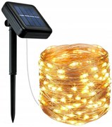 200 micro LED-es, napelemes dekor fényfüzér, meleg fehér, 10m