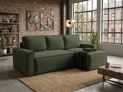 SMART BOUCLE L alakú kihúzható, megfordítható sarokkanapé 232x143 cm, sötétzöld