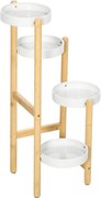 Outsunny Bambusz Virágtartó 4 Körsóval, 20 kg Terhelhetőség Beltéri és Kültéri Használatra Ø28x80 cm Természetes és Fehér | Aosom
