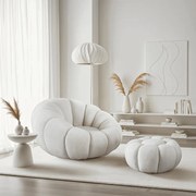 Designer Fotel Lábtartóval Krém Bouclé Szövettel. PETTIT