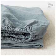Kék-szürke gumis len lepedő 160x200 cm Blue Fog – Linen Tales