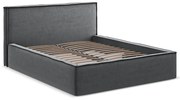 Sötétszürke kárpitozott ágyneműtartós franciaágy ágyráccsal 160x200 cm Anani – Makamii
