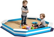 AIYAPLAY 133 x 108 cm-es Fa Homokozó Padokkal, Földi Lejtővel 4 Gyermeknek 3-7 Éves Korig Kék | Aosom