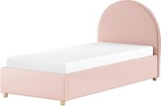Rózsaszín kárpitozott ágyneműtartós egyszemélyes ágy ágyráccsal 90x200 cm Moon – Vipack