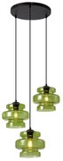 Retro függőlámpa fekete, zöld üveggel, 3-lámpás - Denise