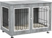 PawHut Kutyaház Bútor 2 Ajtóval párnával és 2 Zárral, Fém Kutyadoboz Otthonra, Nagy Kutyák számára 25 kg-ig - Oldaltábla 90 x 58 x 65 cm, Szürke | Aos