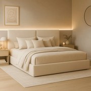 Franciaágy Krém Bouclé Kárpittal. Ágyneműtartóval. 180x200 cm. MARSYLIA