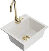 Mexen Milo gránit mosogató 1-medencés Telma konyhai csapteleppel, fehér - 6505-20-670200-50