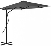 antracitszürke kültéri napernyő acélrúddal, 300 cm átmérőjű