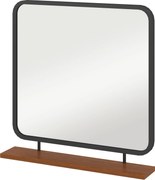HOMCOM Fali Tükör 55 x 55,5 cm Fali Tükör Fából készült Polccal, Téglalap Tükör, Dekoratív Tükör Hálószobába, Fürdőszobába, Fekete | Aosom
