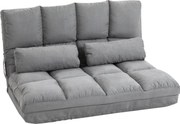 HOMCOM 2 az 1-ben Padló Szék Ágy háttámlával, 3 Fokozatban Állítható Ülőpárna, Szürke Bársony Fém 102 x 73 x 60 cm | Aosom