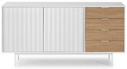 Fehér-natúr színű alacsony komód tölgyfa dekorral 159x80 cm Sierra – Teulat