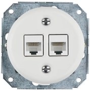 Bohemia-Design - Keret nélküli porcelán retro Ethernet aljzat 2x CAT.5E, fehér