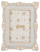 Antikolt Kék képkeret barokkos fehér díszítéssel 10x15 cm