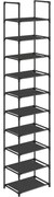 10 szintes cipőtartó, helytakarékos cipő polc 33 x 33 x 173 cm, fekete